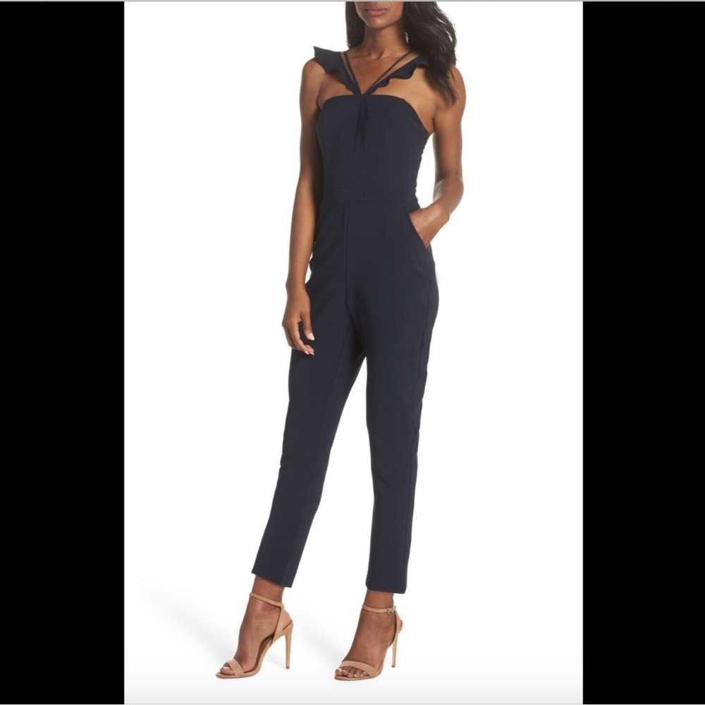 NWT Adelyn Rae Flutter Neck‎ Jumpsuit in Navy Blue